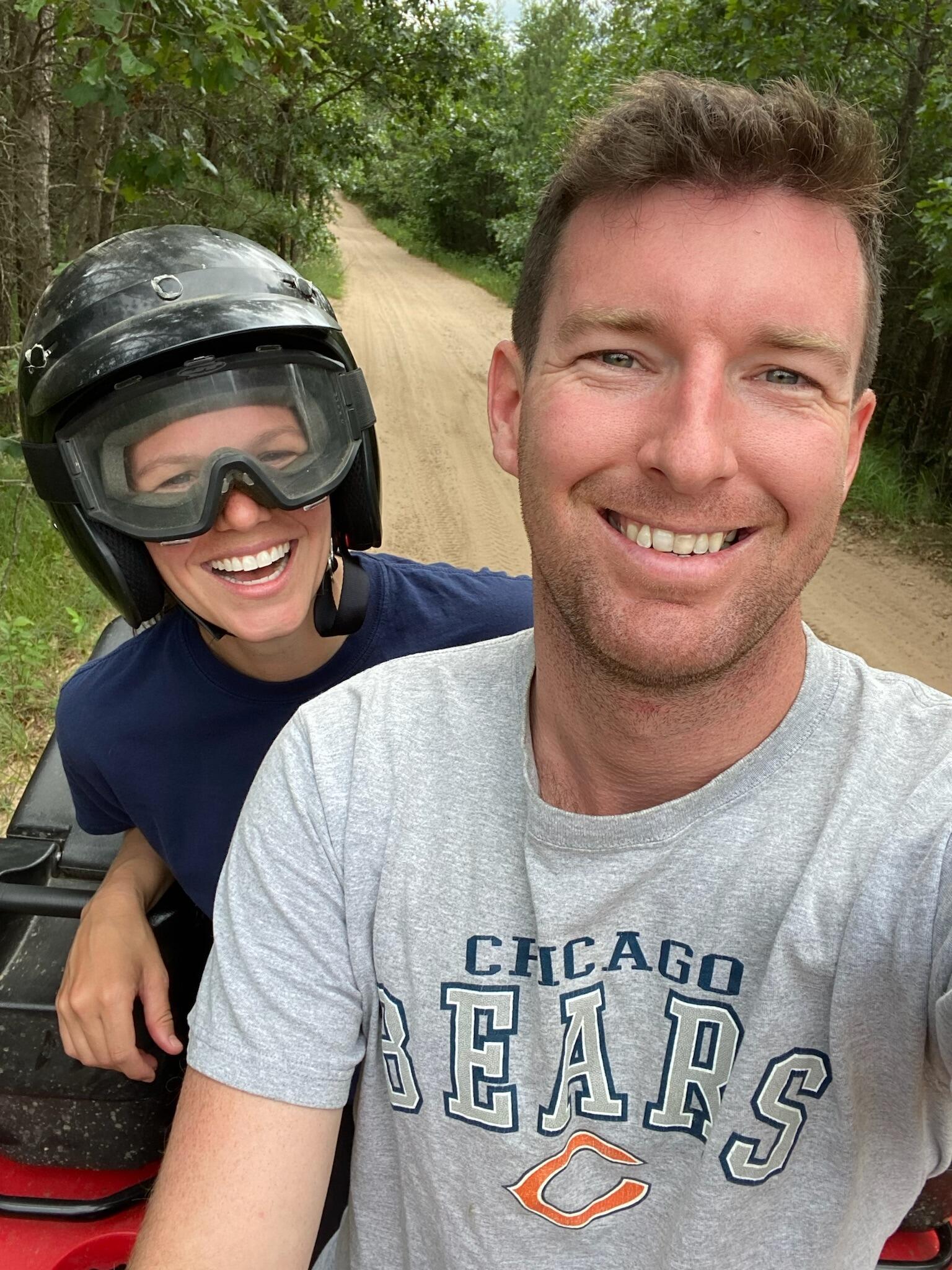 Bill and Gwen take on ATVing in the heart of Wisconsin. (Don't worry, Bill only took off his helmet for the photo op)