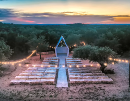 Outdoor ceremony space sunset at The Liney Moon small wedding venue in Austin, Texas