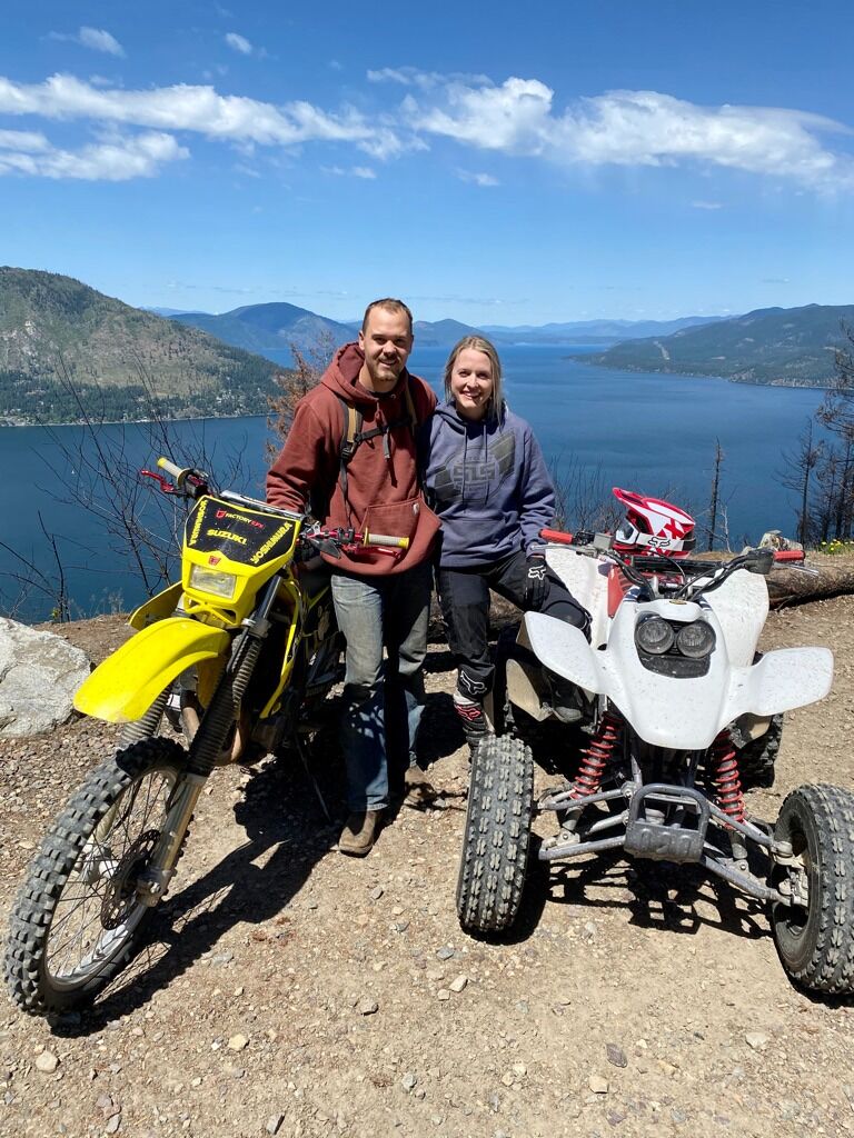 First ride together with Sarah's new 4-wheeler. And no, she did not run him over this time.