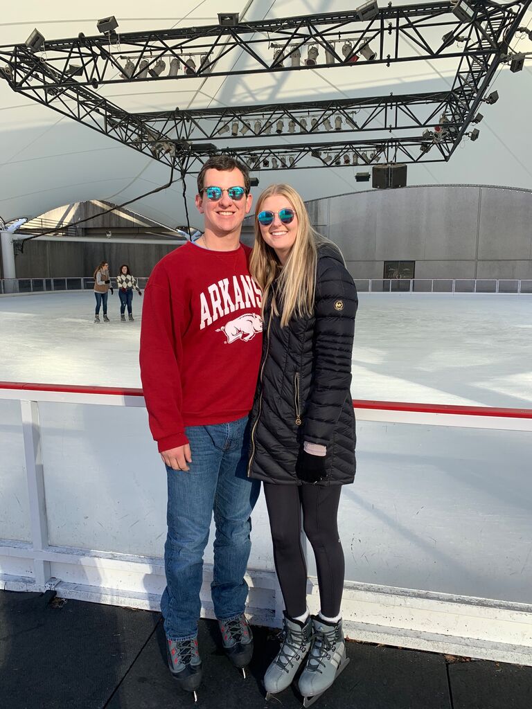 Hometown date! Clayton came to KC for Erica's birthday and learned how to ice skate