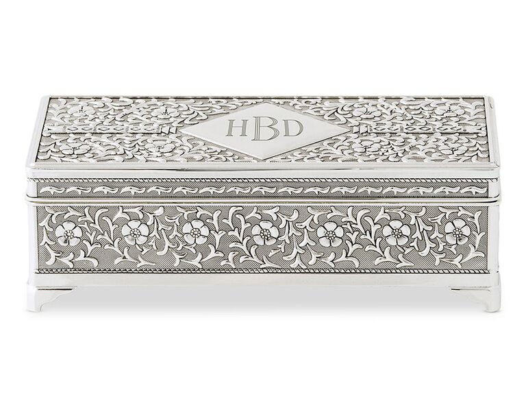 Silver metal monogram jewelry box mother-of-the-groom gift
