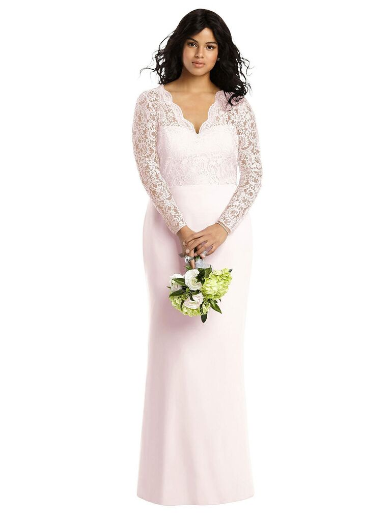 blush long sleeve bridesmaid dresses