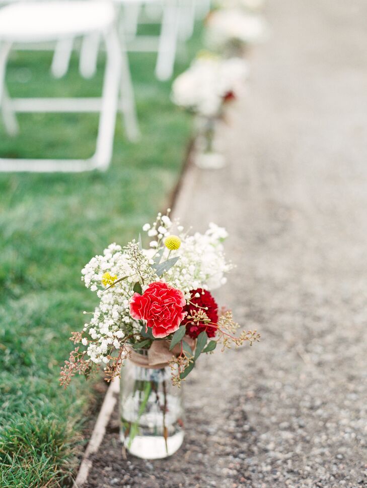 Red White Rustic Wedding Aisle Decor