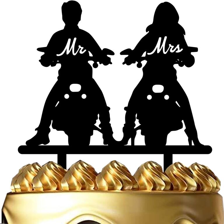 Motorcycle Mr. and Mrs. Funny Wedding Cake Topper
