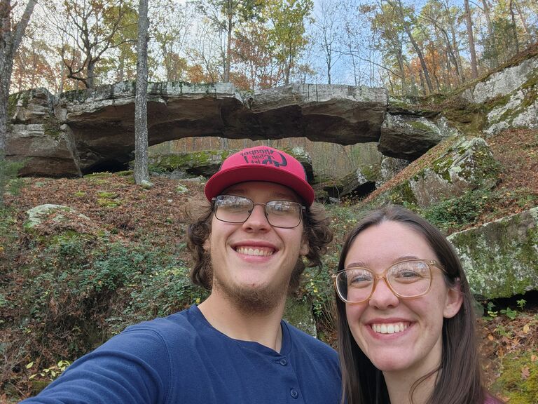 A pic at a natural bridge in Arkansas the day before the proposal. Taylor had no idea what the next day had in store!