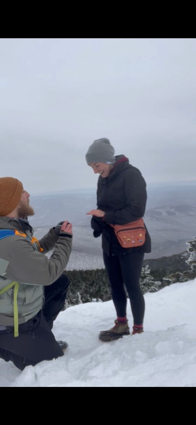 Full circle to where it all began.. a snowy mountain top in VT.   He popped the question!