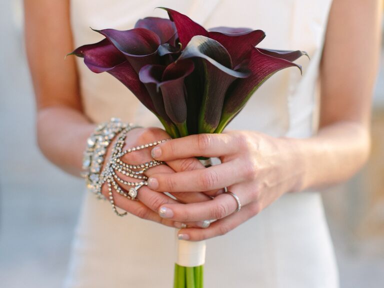 Malibu,Purple,Ivory Rose calla lily silk flower 10" Large Bridal bouquet 