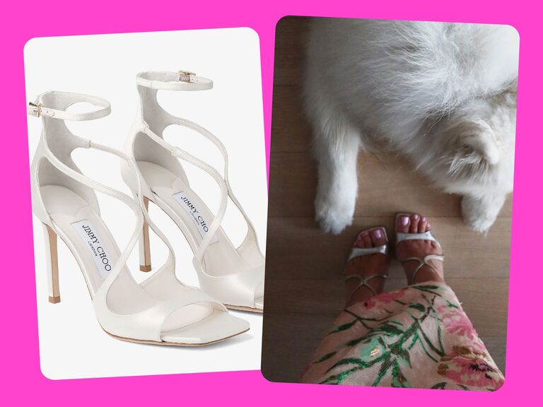 Jimmy Choo white strappy bridal heels