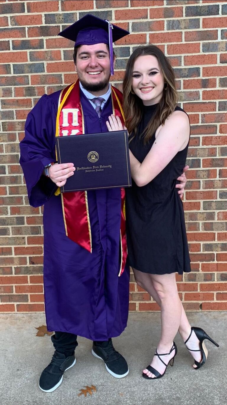 Blake finally graduated college.
