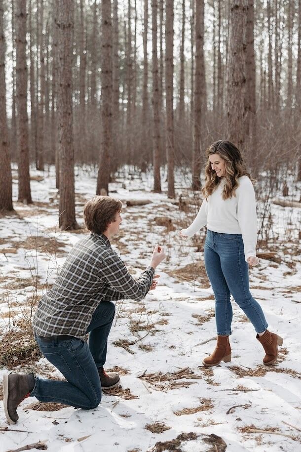 The day that is bringing us all together to celebrate! On February 17th, Zach proposed to Jenna in Hartley Park. Zach staged the proposal as getting cute photos that we could hang around the house. (Jenna had been asking for these for years!) About 15 minutes in, Jenna turned around and Zach was down on one knee. Surprise, Jenna said yes! :P