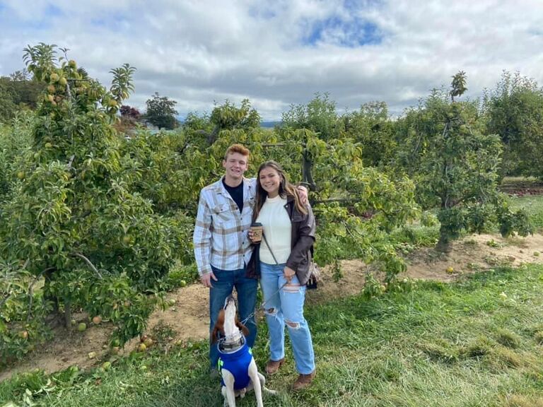 Apple picking with our fur baby Fred.