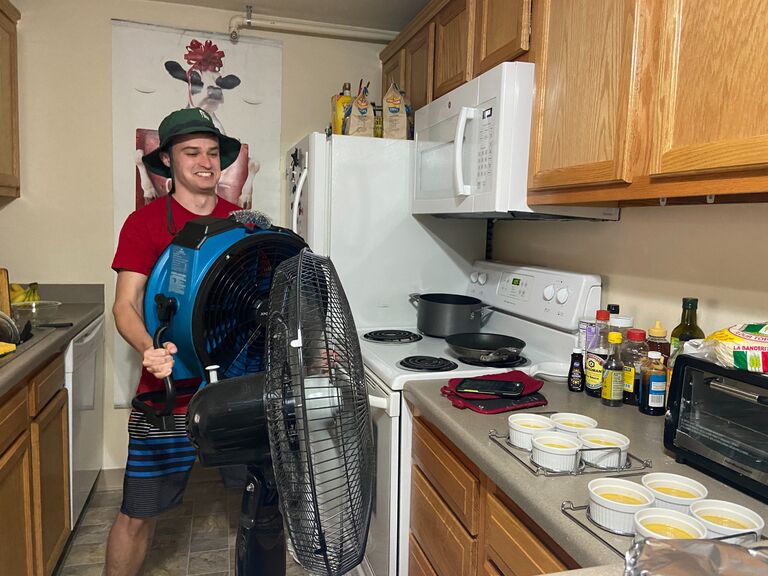 Alex "cooling down" the creme brulee for dessert. 