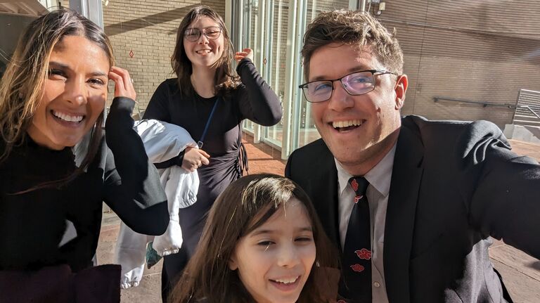 James meets Mckenzie and Emma for the first time at the orchestra 