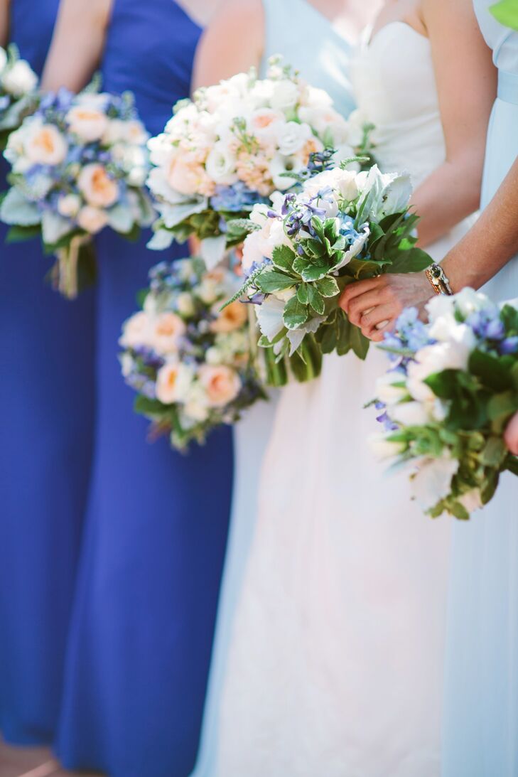 Blush, Ivory and Blue Bridesmaids Bouquets