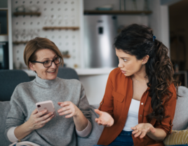 woman frustratingly talking to mother 