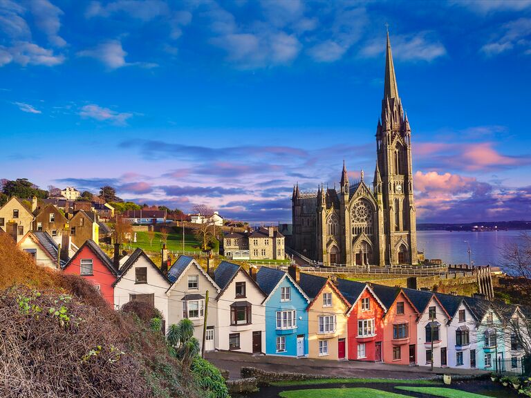 Deck of Card houses and cathedral in Cobh, Ireland 