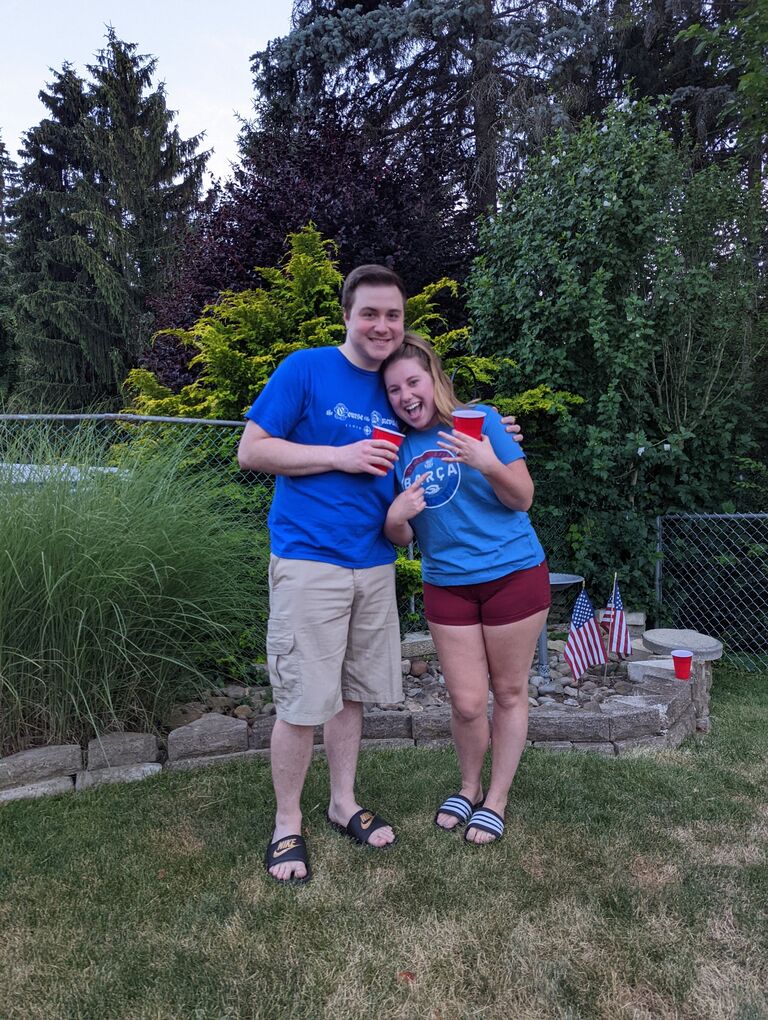 Alex proposed on the 4th of July, 2022. Jess had just started residency and disappointed that she was unable to join her family in Bethlehem, where we always celebrate. Jess's family came home early and had a 4th of July celebration at our new house after Jess got home from work. After dinner, Alex surprised Jess and proposed right in our back yard.