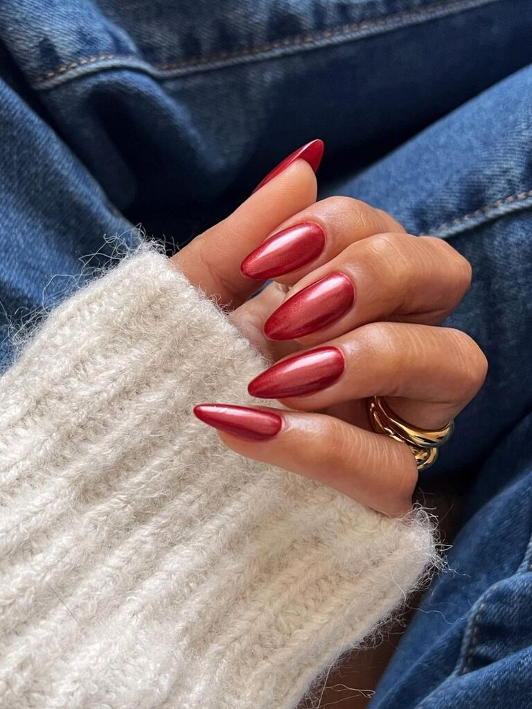 Chrome red wedding nails