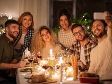 Friends gathered together for a Thanksgiving selfie