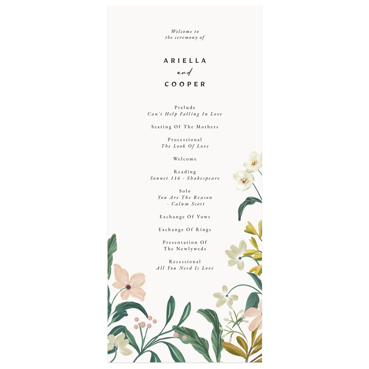 A Wedding Program from the Vintage Garden Collection