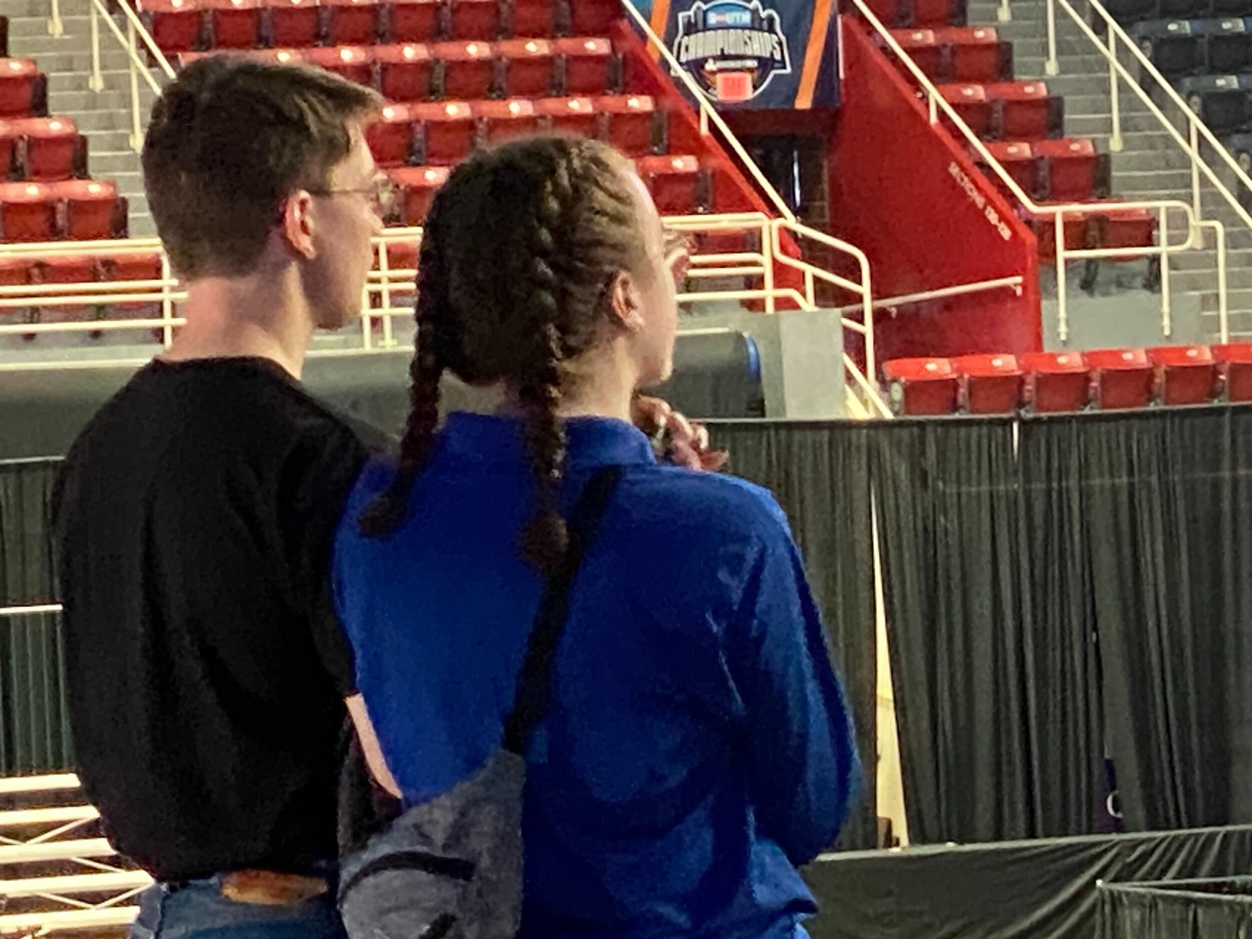 Elijah came to watch Brittney play in the UNCA pep-band at the men's playoff game