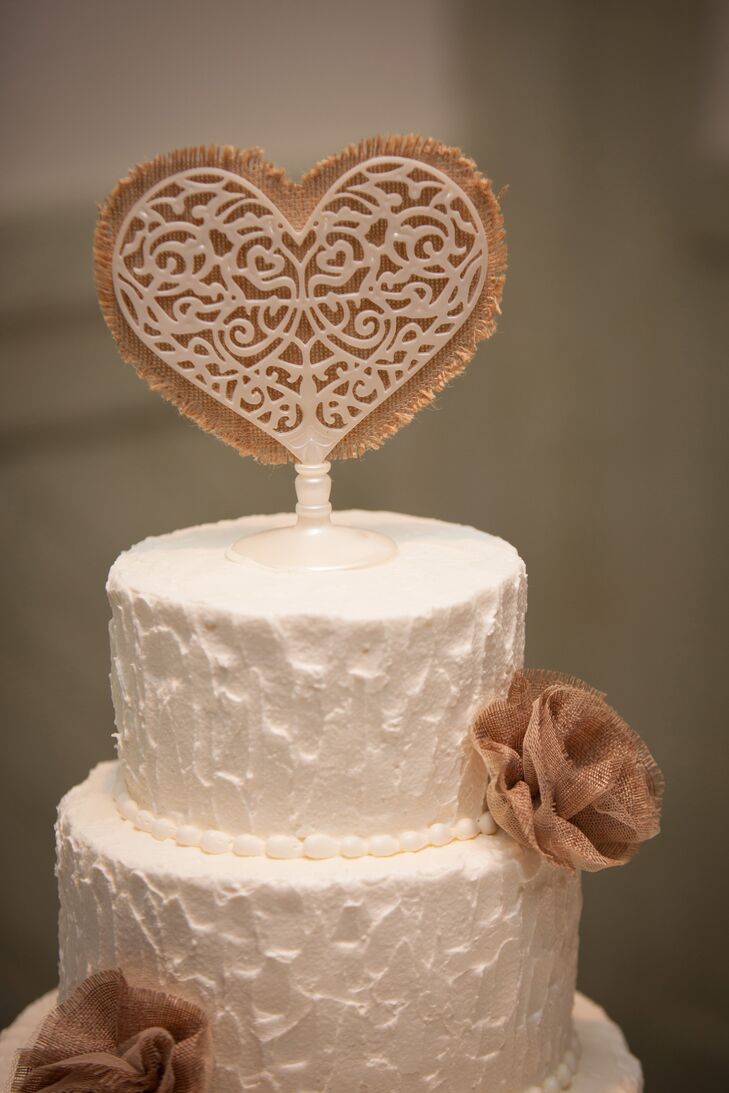 White Wire And Burlap Heart Cake Topper