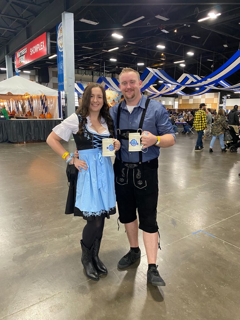 Gavin was always down for all the craziness that Liv wanted to do! For Liv's birthday, Gavin agreed to dressing up in Lederhosen to attend Oktoberfest. Doesn't he look good?