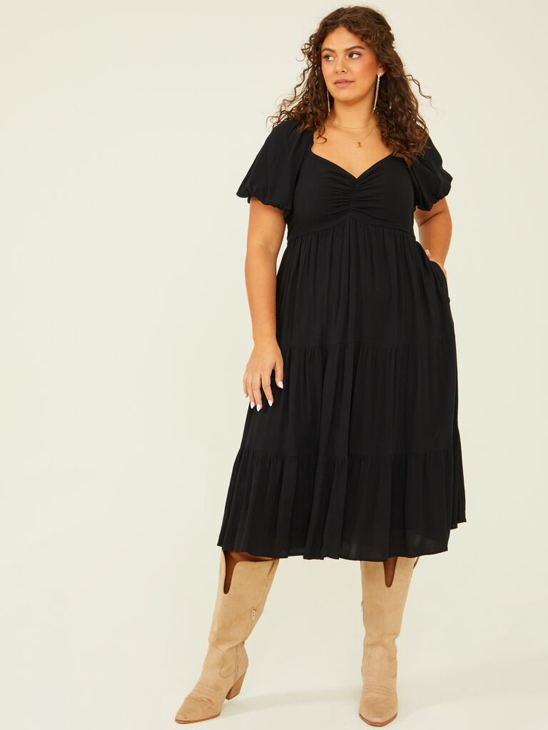 Arula black midi barn wedding guest dress