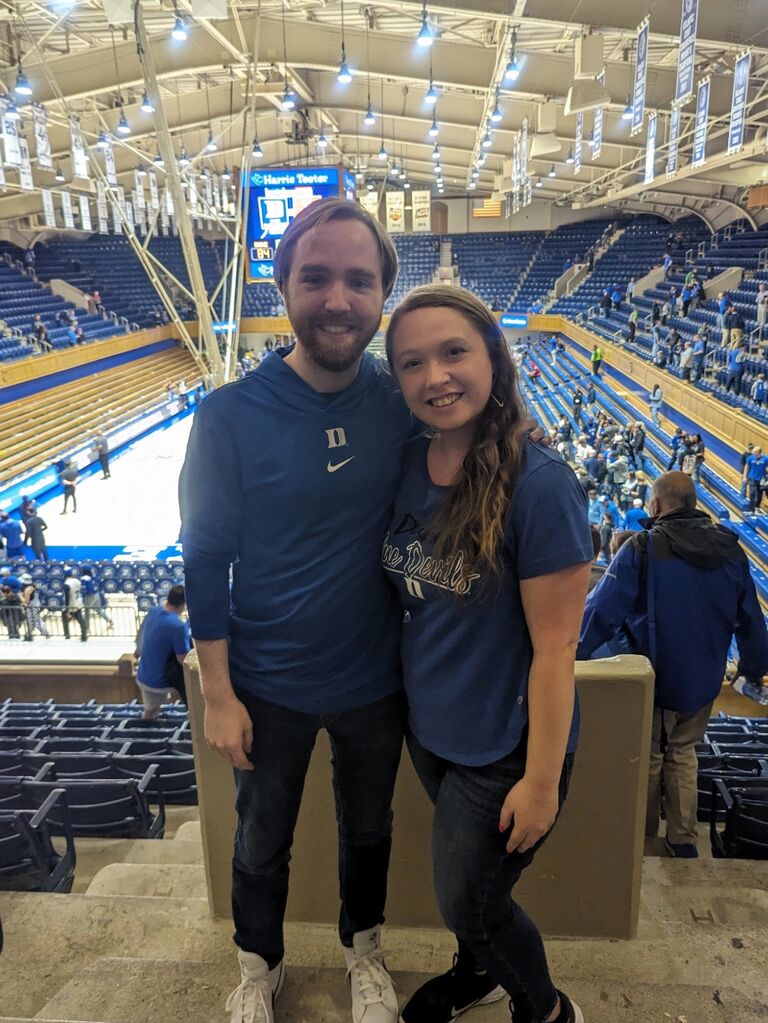 Their first Duke game at Cameron Indoor Stadium! Fun fact -  on the first date, Benjamin told Peyton that he was a Carolina fan to which they both said "well this isn't going to work". Thank goodness Benjamin finally saw the light!