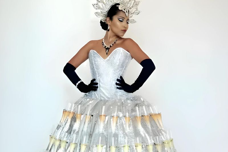 Bridgerton themed party - champagne skirt servers
