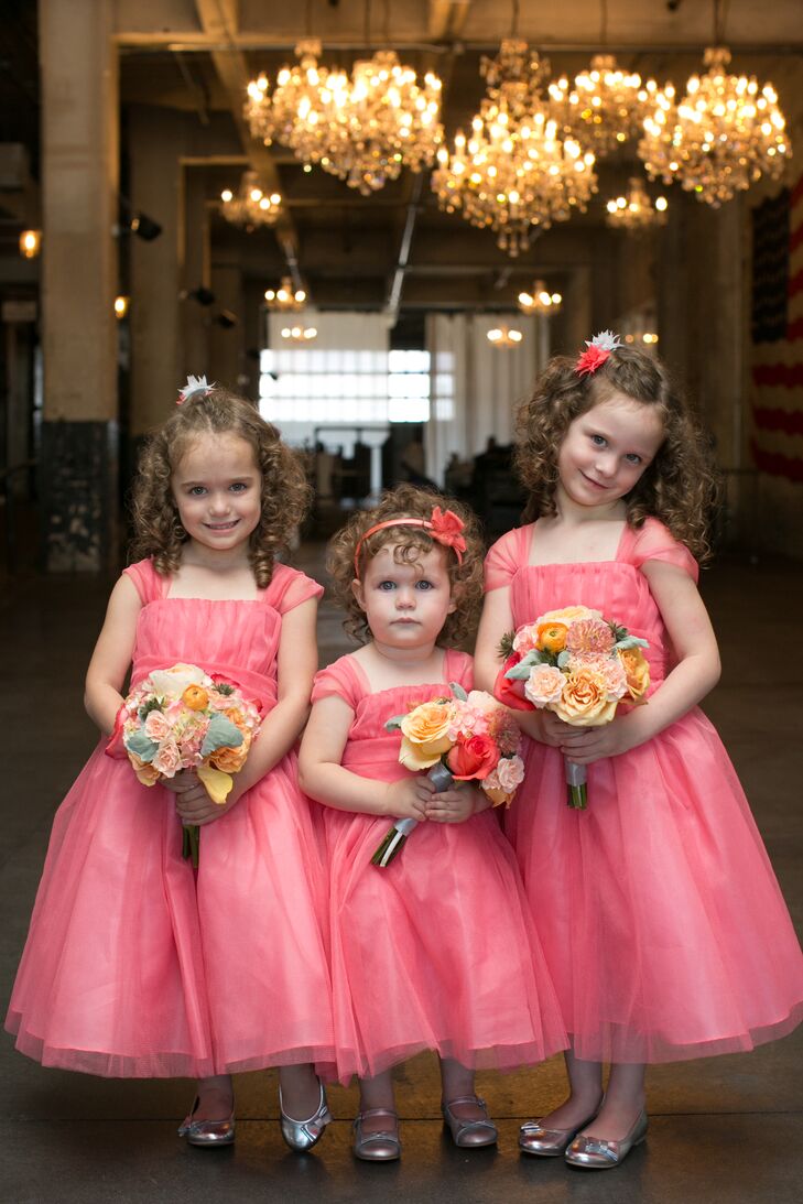 coral color flower girl dresses