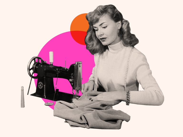 alterations photos of woman stitching and sewing vintage throwback image