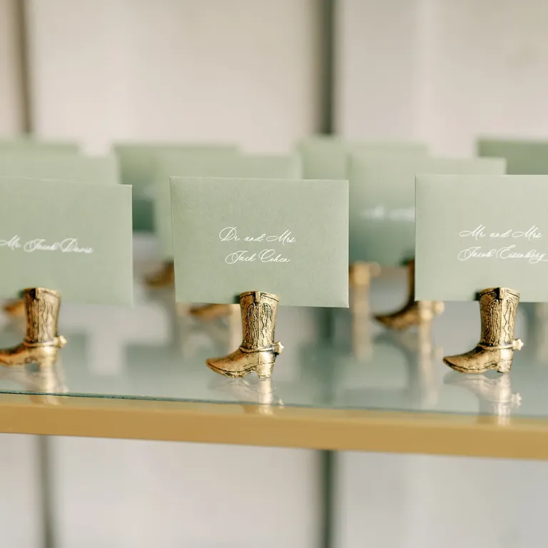 Cowboy boots name card holders, taylor swift themed wedding 