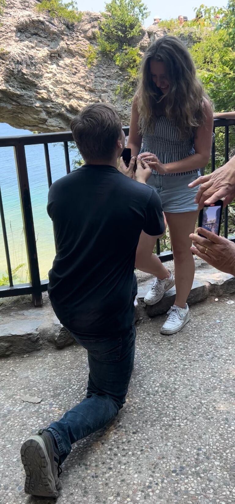 Zachary asking Jayla to marry him at Arch Rock lookout on Mackinac Island