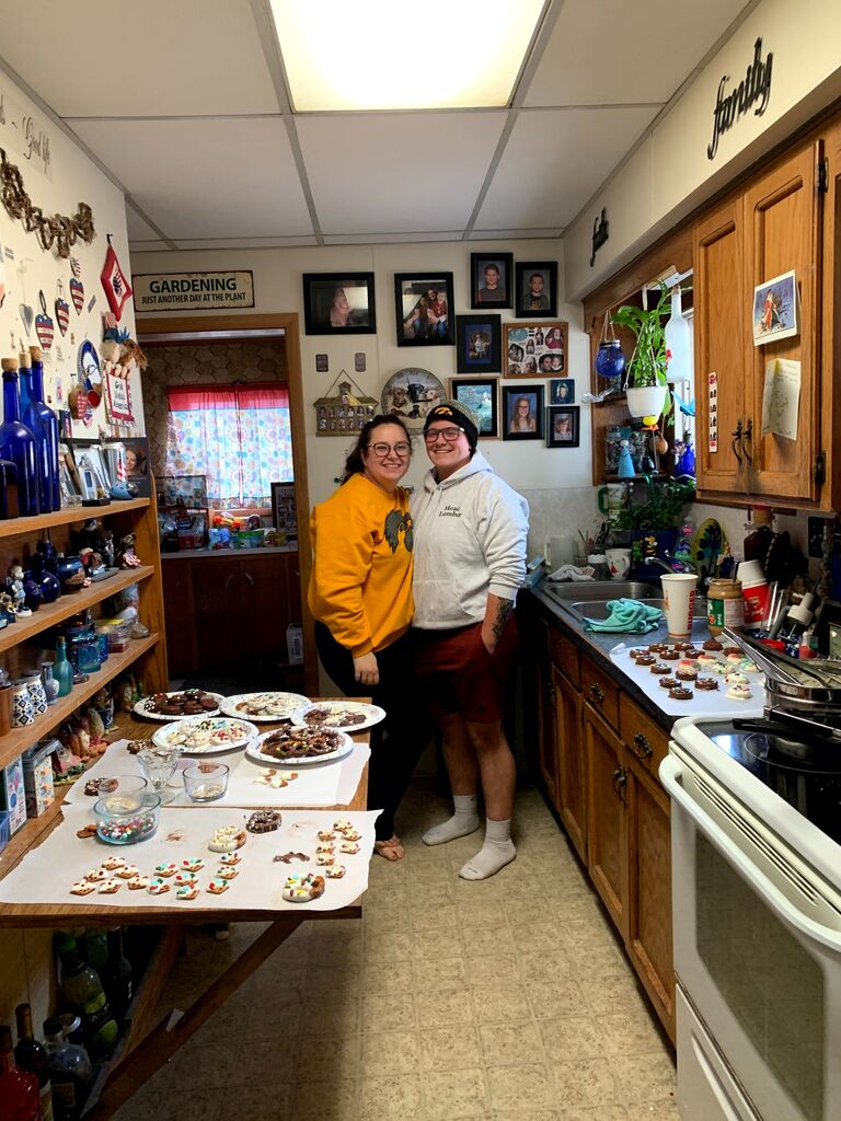 Our first Christmas together. We made so many chocolate covered pretzels and had endless laughs!