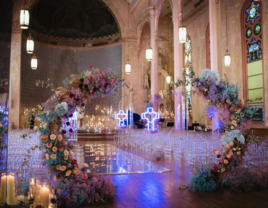 Church Ceremony With Painted Flowers, Neon Decorations