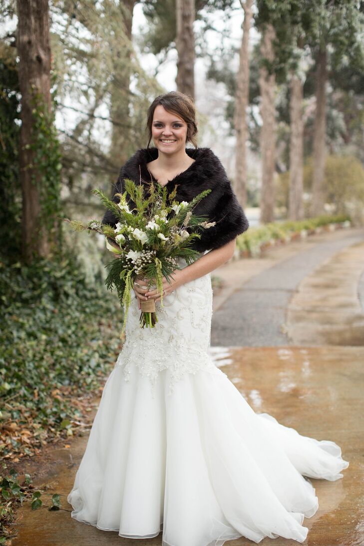 Black Fur Stole with Winter Wedding Dress
