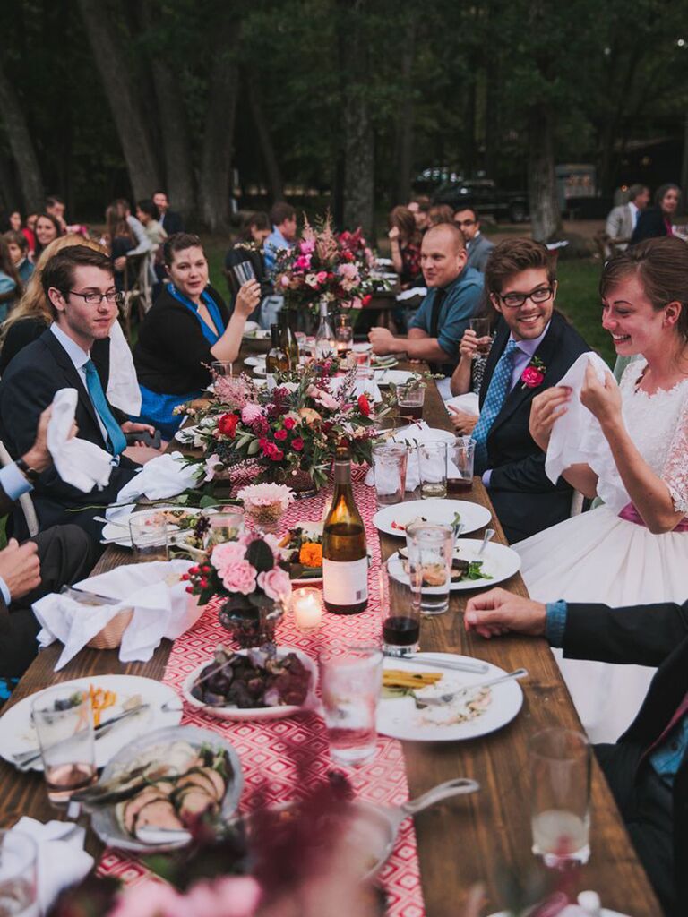 outdoor rustic family style reception table