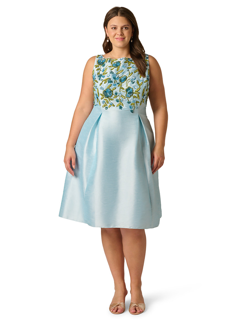 Adrianna Papell plus size boat neck cocktail wedding guest dress