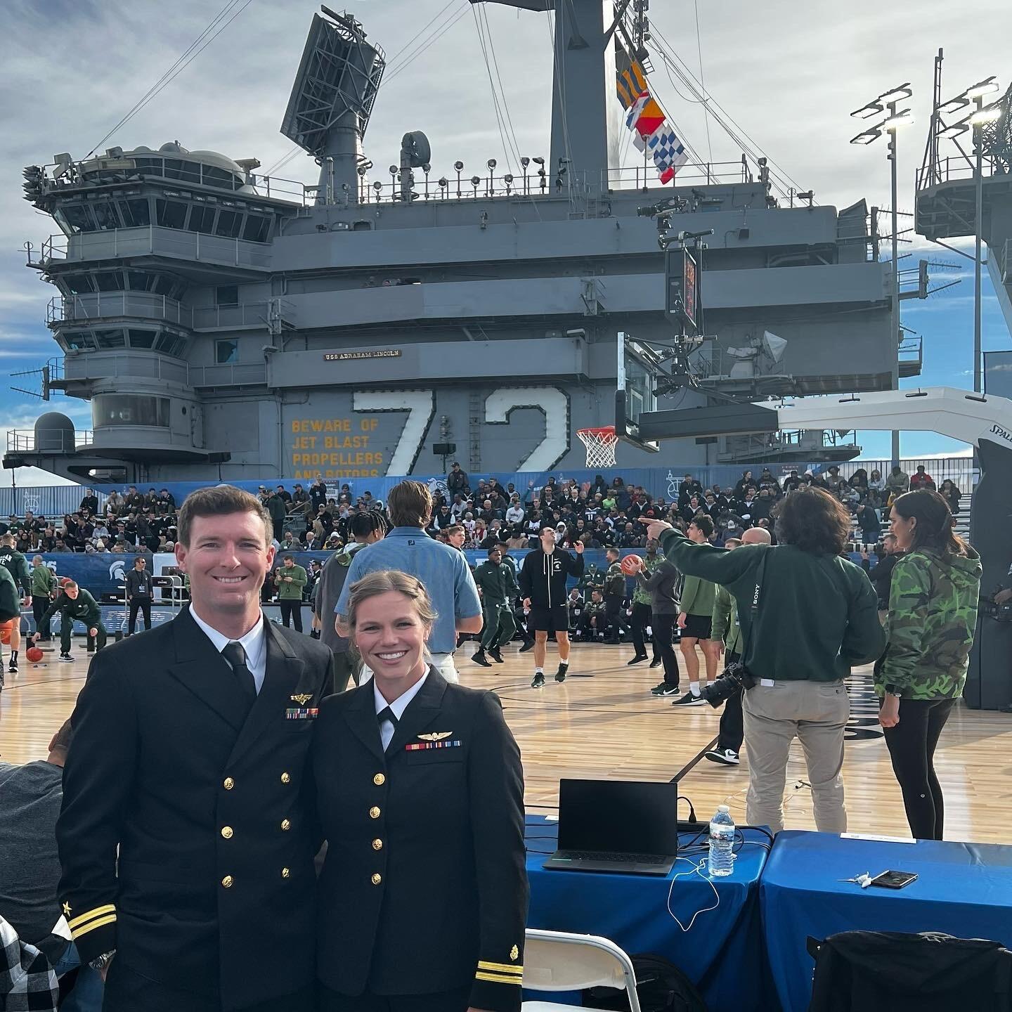 Gwen's first Michigan State Basketball game that just happened to also be aboard the USS Abraham Lincoln, the aircraft carrier Bill deployed on.