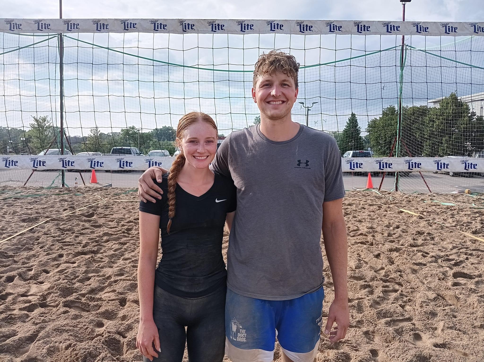 They entered their first AVP (Association of Volleyball Professionals) sand coed 2s tournament in the Twin Cities and got third!