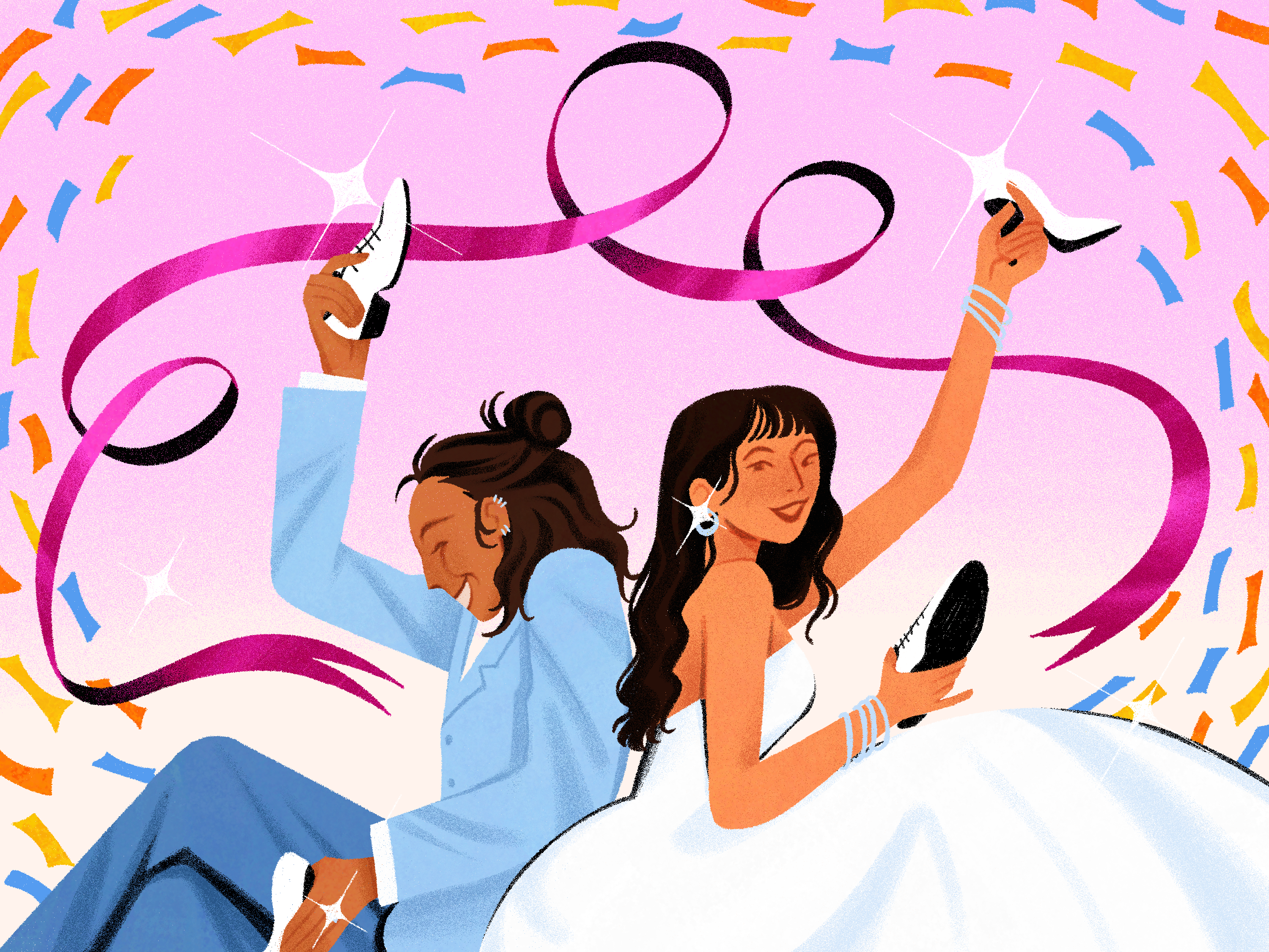 Wedding shoe game being played by newlyweds at a reception