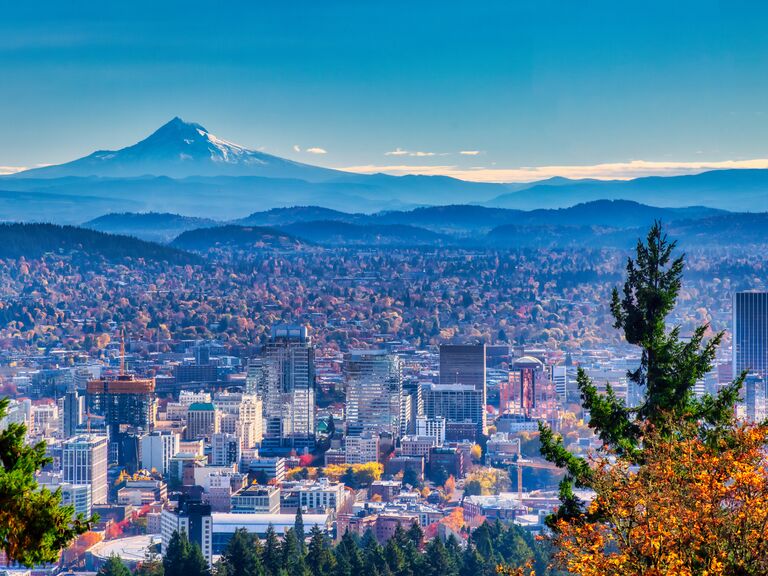 Mt Hood and an aerial view of Portland, Oregon