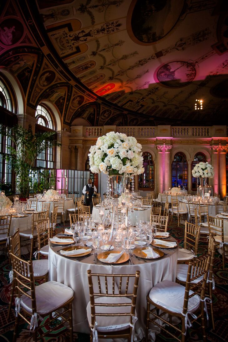 Tall White Rose And Hydrangea Centerpiece