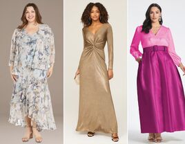 Three mother-of-the-bride dresses with long sleeves