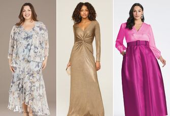 Three mother-of-the-bride dresses with long sleeves