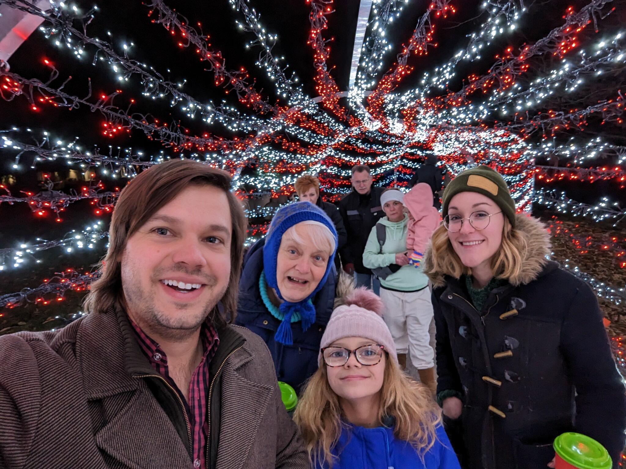 A Growing Love: A quick stop in the light tunnel at the Missouri Botanical Garden. Little did they know that Jayne and Eric would be getting married in this spot 3 years later!