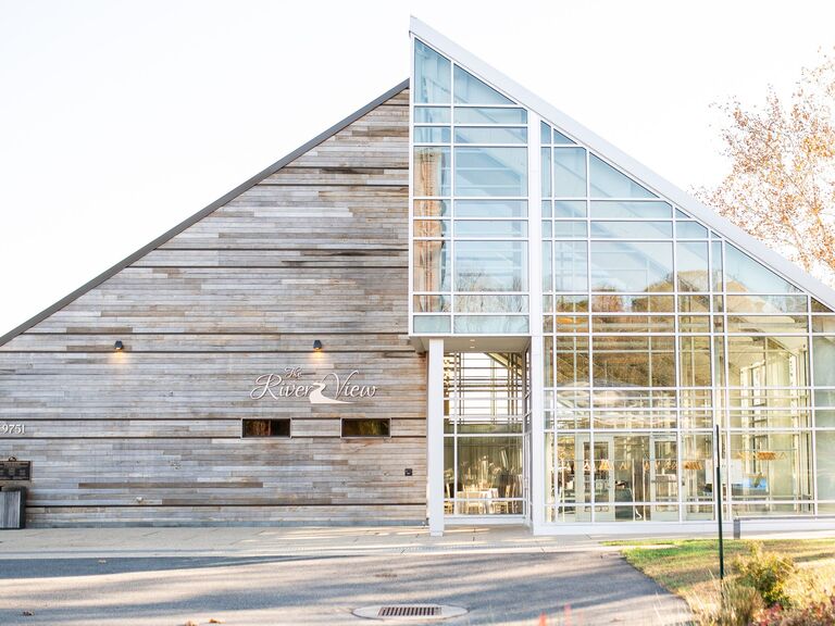 Outside view of glass and wood venue