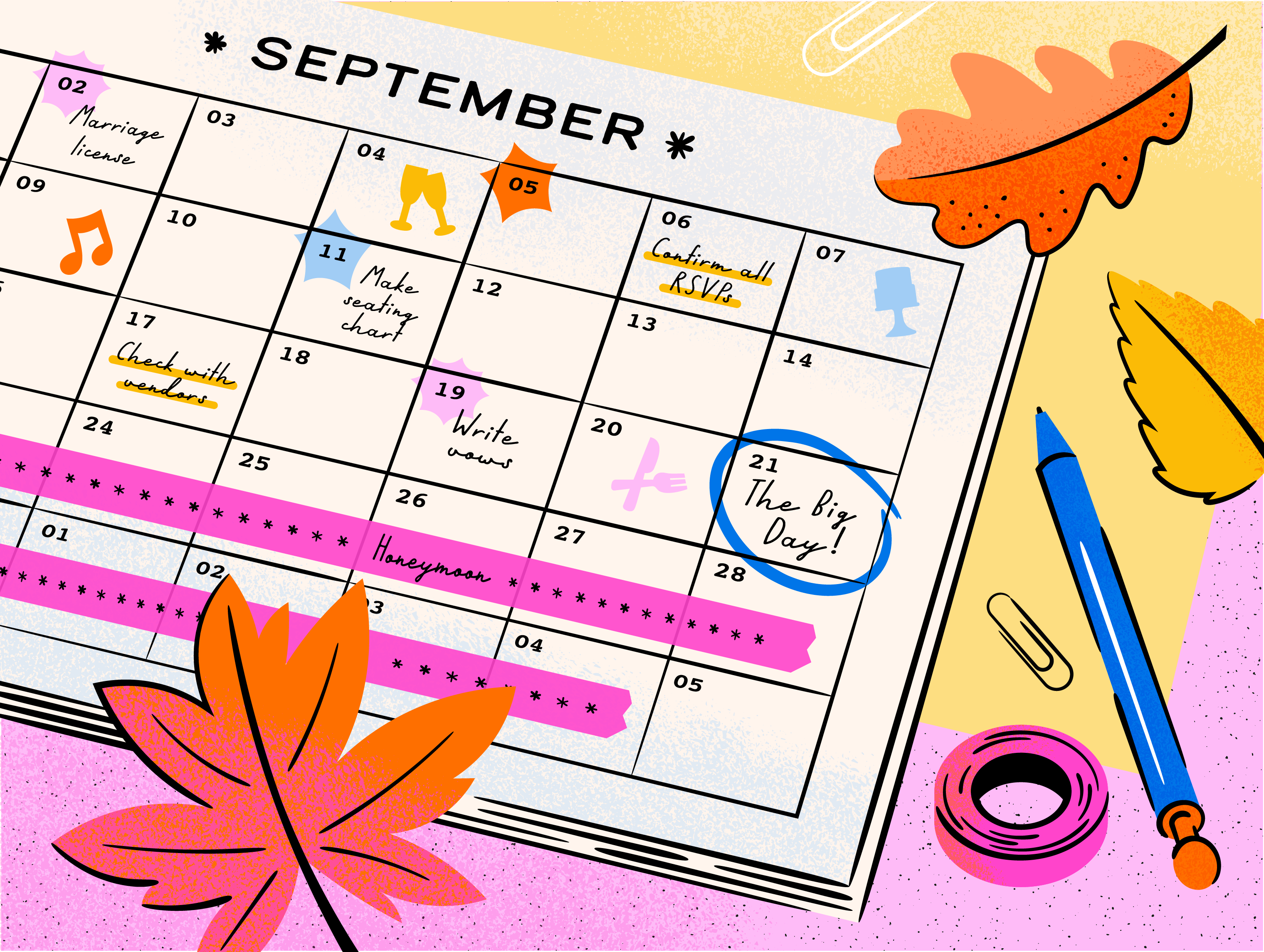 Calendar with wedding date circled