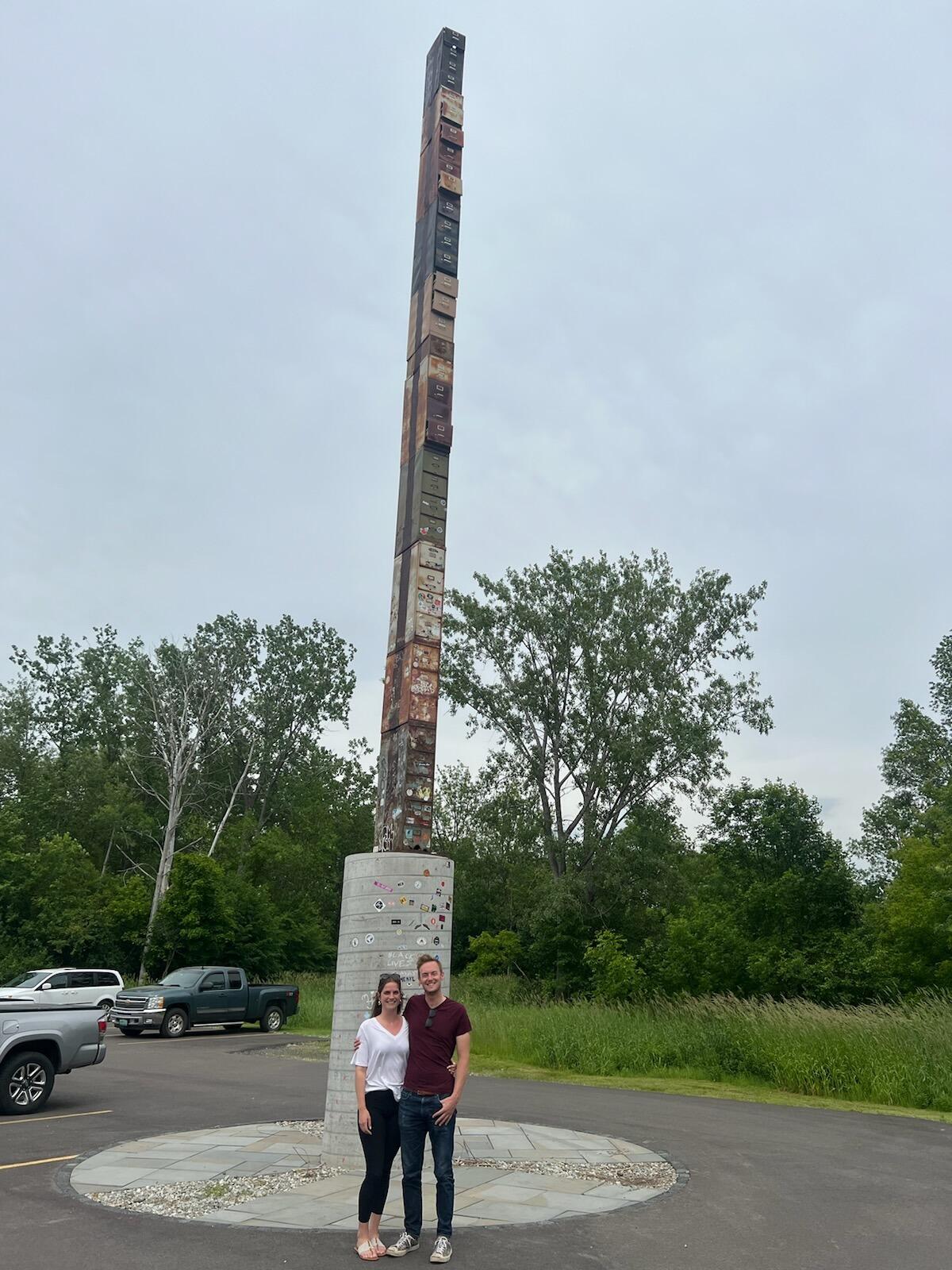 Our first photo together, on the way back from a trip to Montreal. The world's tallest filing cabinet in Burlington VT.